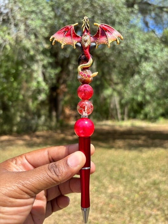 Accessories - Handcrafted Red Dragon Beaded  Pen